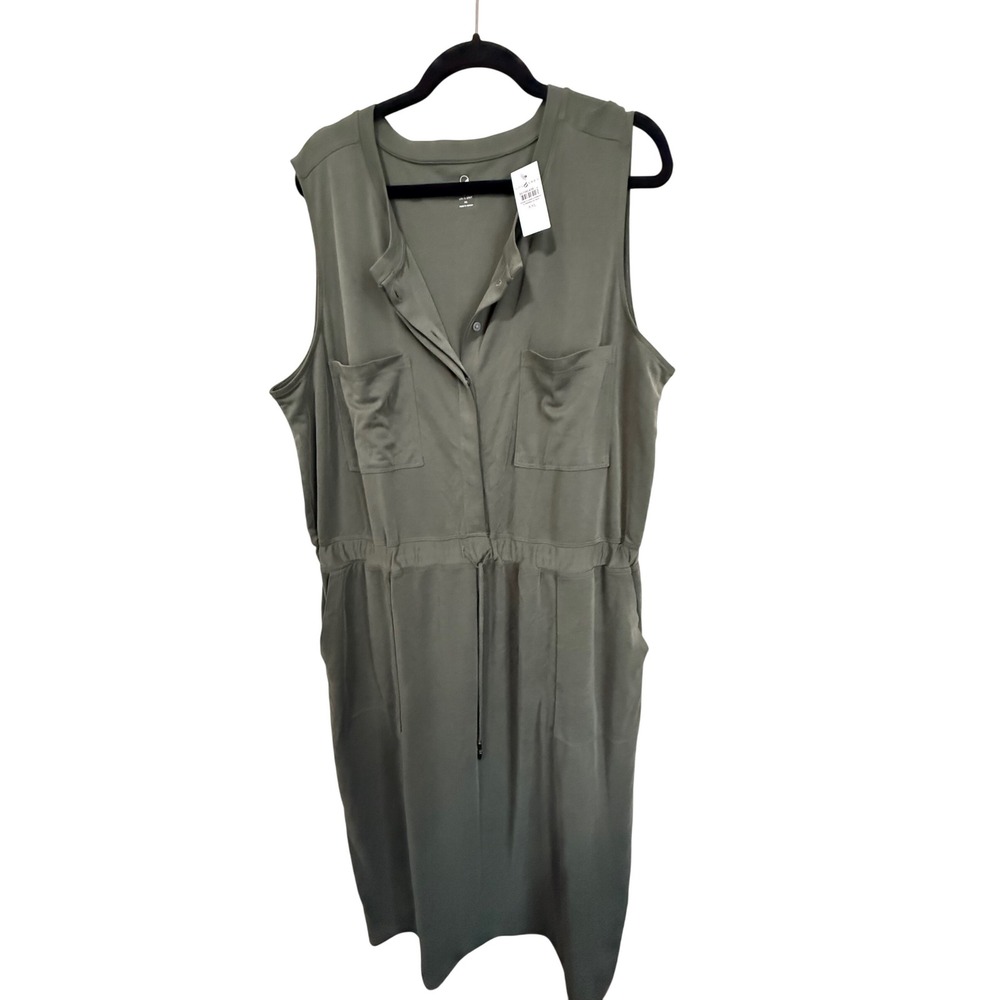NWT Lou and Grey Olive Green Sleeveless Drawstring Waist Dress‎ Utility Pockets